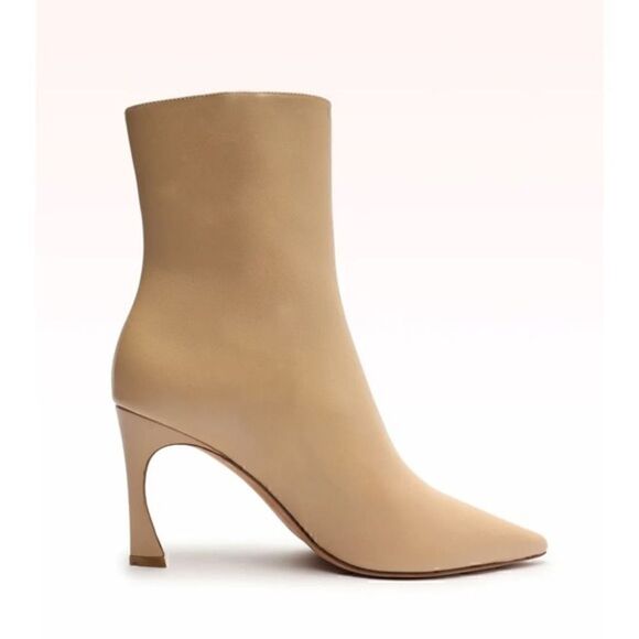 Alexandre Birman Myra 85 Ankle Heeled Boots Women's 10 Beige Leather Kitten Heel - Picture 1 of 10
